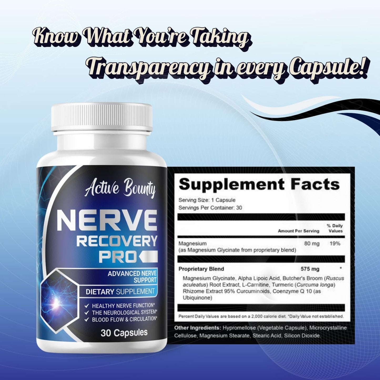 Nerve Recovery Pro – Nerve Support Supplement with Alpha-Lipoic Acid, Turmeric & Acetyl-L-Carnitine – 30 Capsules - 1 Pack